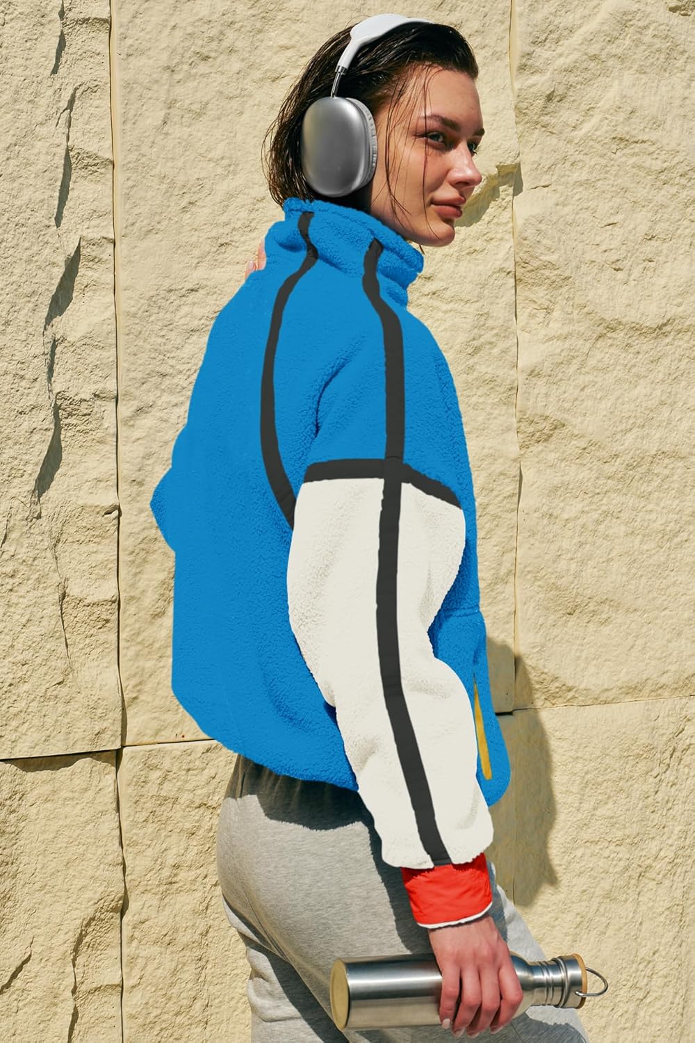 Panadila Women's Oversized Half Zip Sherpa Fleece Pullover Soft Fuzzy Sweatshirt with Pockets