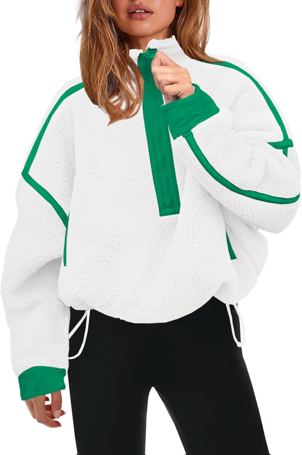 Panadila Women's Oversized Half Zip Sherpa Fleece Pullover Soft Fuzzy Sweatshirt with Pockets