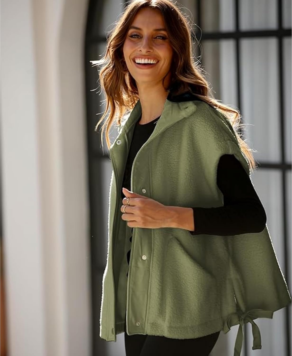 OPCAKM Women's Oversized Fuzzy Fleece Sherpa Vest Button Down Sleeveless Jacket with Pockets