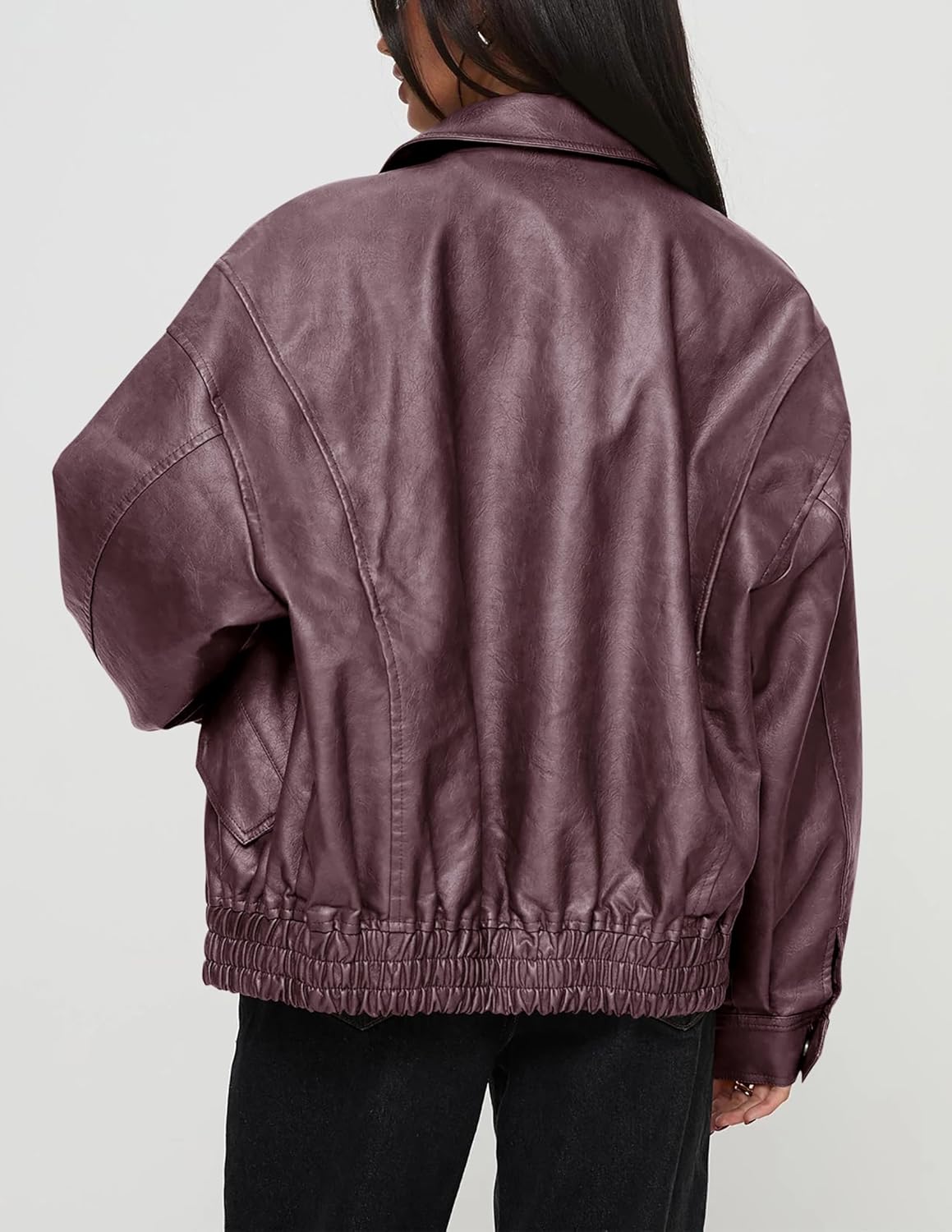 PRETTYGARDEN Women's Oversized Faux Leather Motorcycle Jacket Zip-Up Fall Spring Winter Coat Outerwear