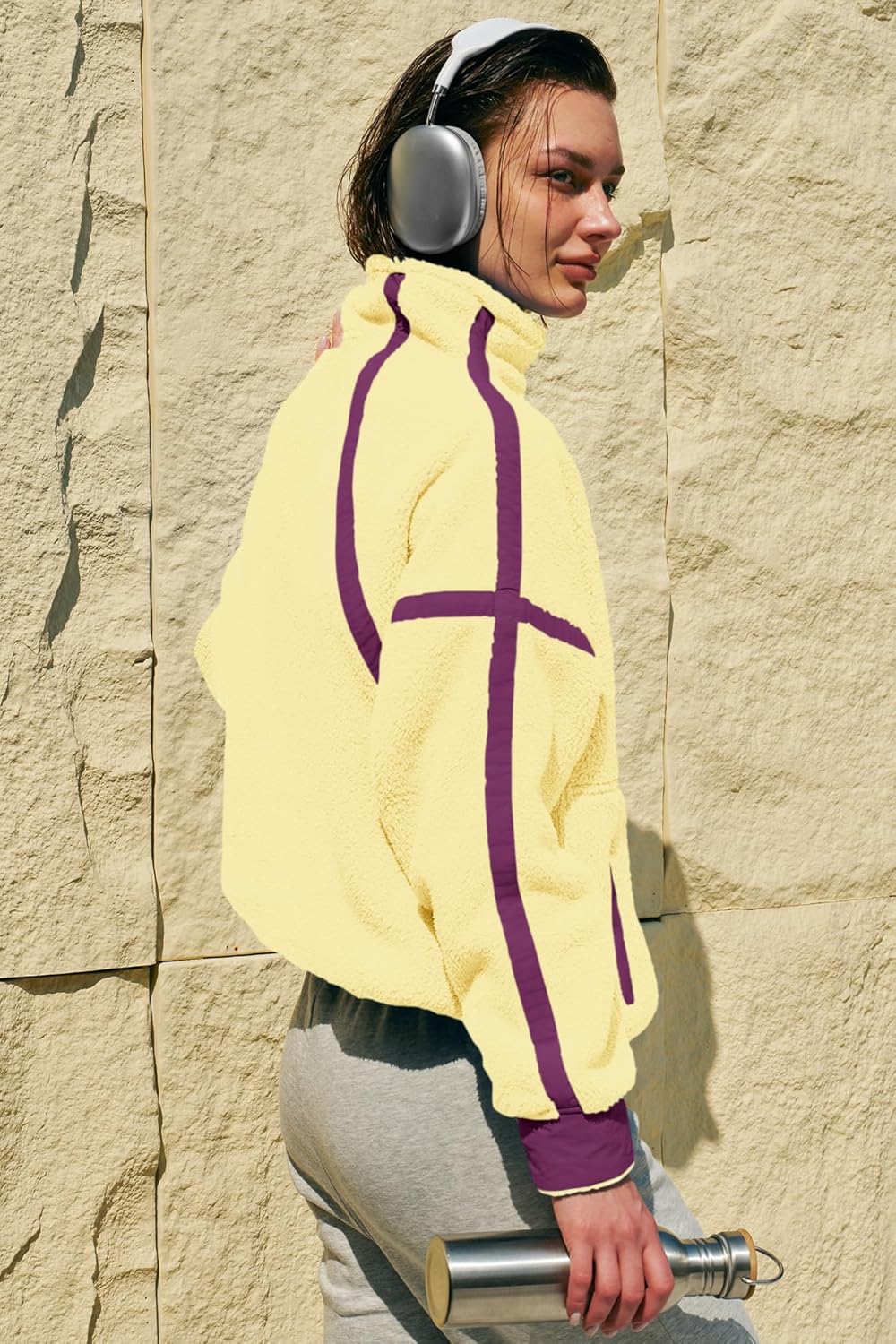 Panadila Women's Oversized Half Zip Sherpa Fleece Pullover Soft Fuzzy Sweatshirt with Pockets