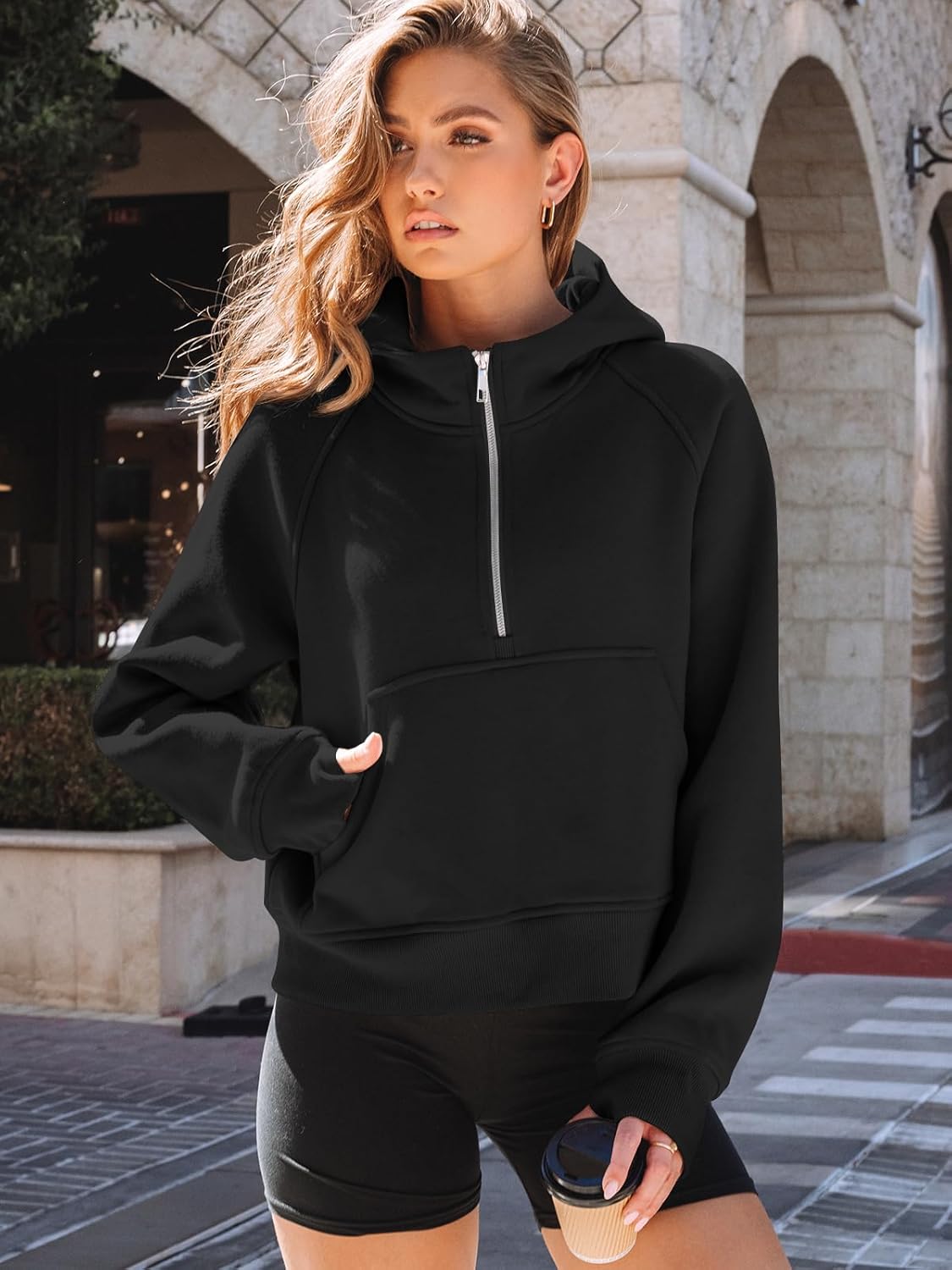 AUTOMET Women's Oversized Fleece Hoodie Zip-Up Sweatshirt Fall 2025 Y2K Workout and Winter Fashion Top