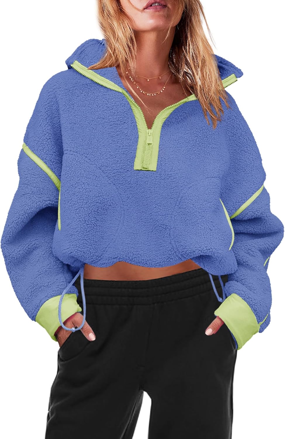 Panadila Women's Oversized Half Zip Sherpa Fleece Pullover Soft Fuzzy Sweatshirt with Pockets