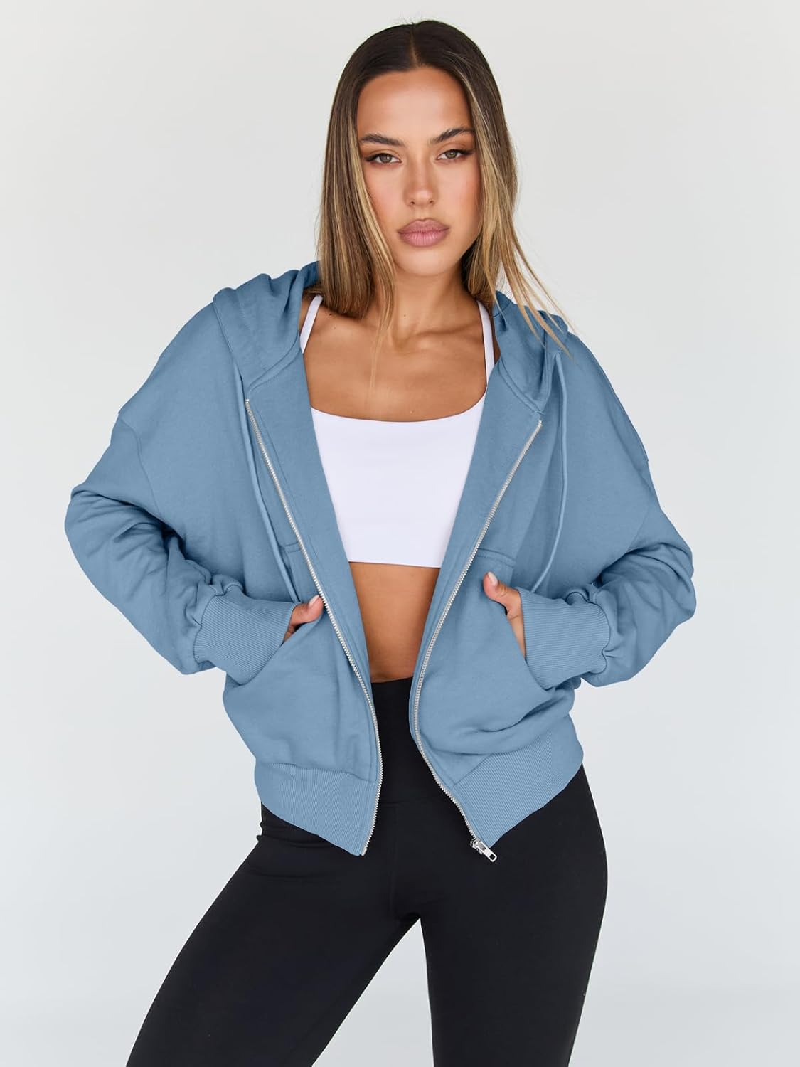 Trendy Queen Women's Cropped Full-Zip Hoodie Sweatshirt Jacket Casual Gym Top Fall 2025 Winter Outfit