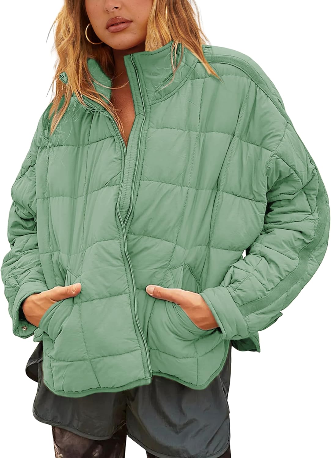 Bianstore Women's Oversized Quilted Splice Lightweight Puffer Jacket Casual Padded Coat