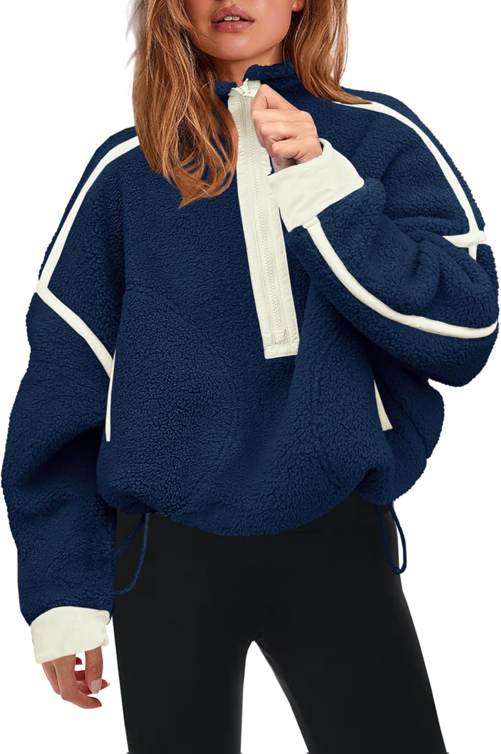 Panadila Women's Oversized Half Zip Sherpa Fleece Pullover Soft Fuzzy Sweatshirt with Pockets