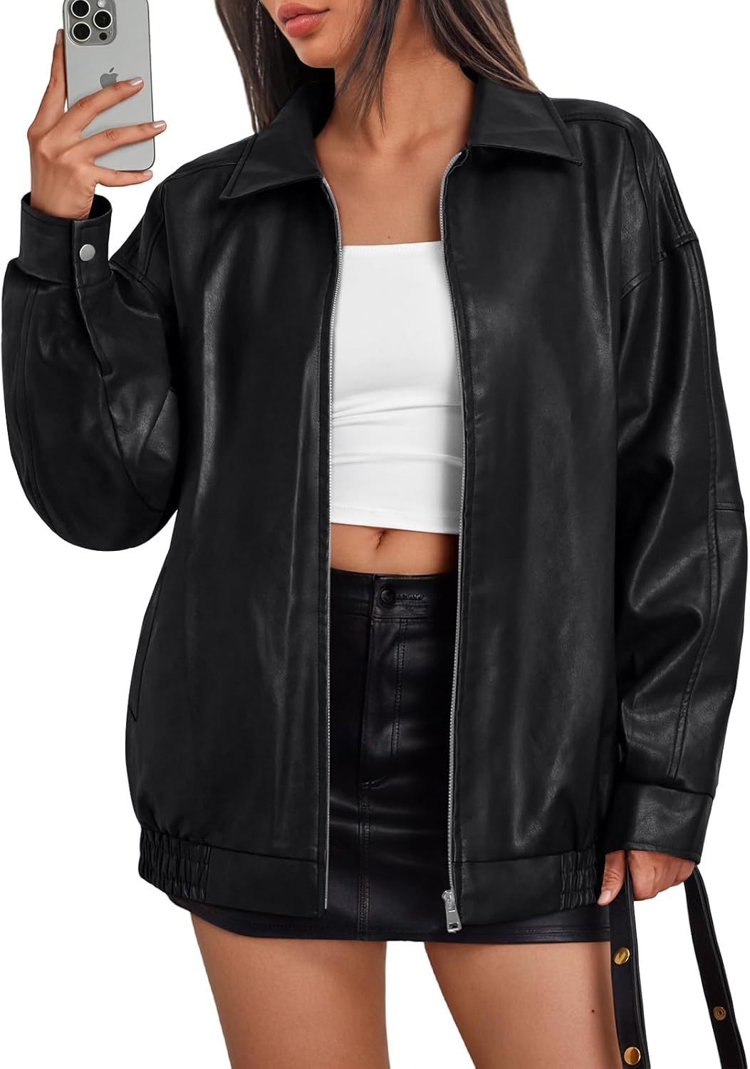 Trendy Queen Women's Oversized Faux Leather Motorcycle Jacket Plus Size Moto Biker Coat Fall 2025 Fashion Outfit
