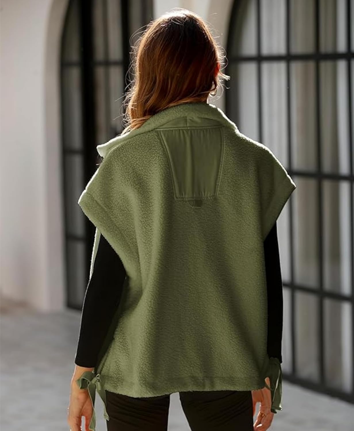 OPCAKM Women's Oversized Fuzzy Fleece Sherpa Vest Button Down Sleeveless Jacket with Pockets