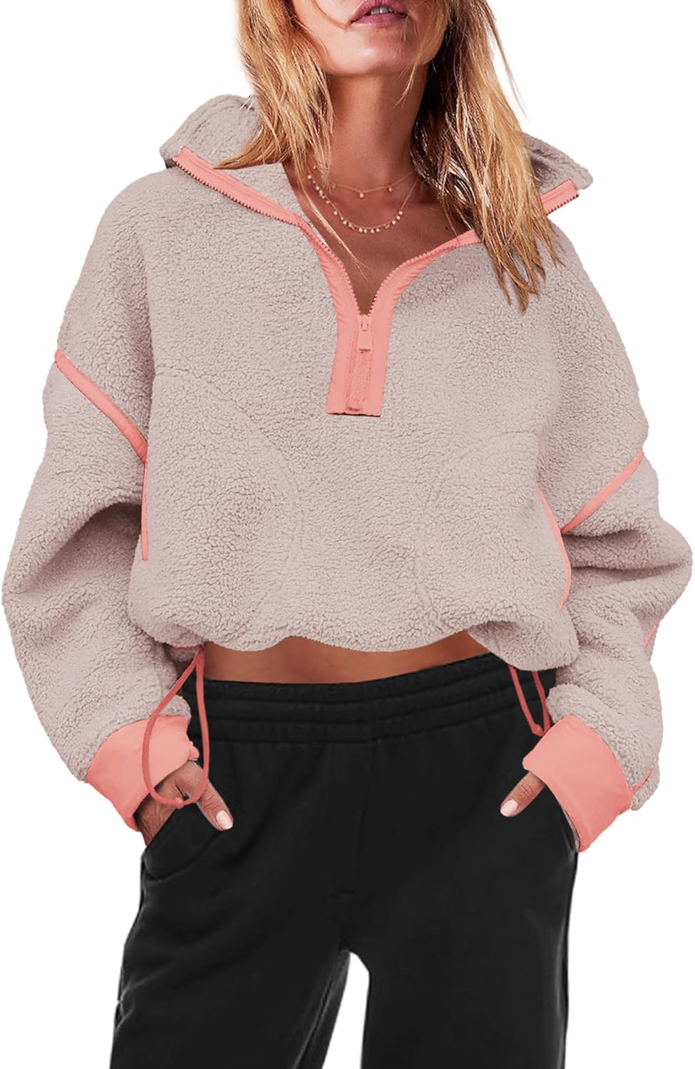 Panadila Women's Oversized Half Zip Sherpa Fleece Pullover Soft Fuzzy Sweatshirt with Pockets