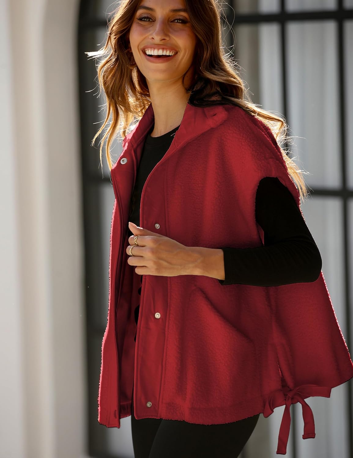 OPCAKM Women's Oversized Fuzzy Fleece Sherpa Vest Button Down Sleeveless Jacket with Pockets