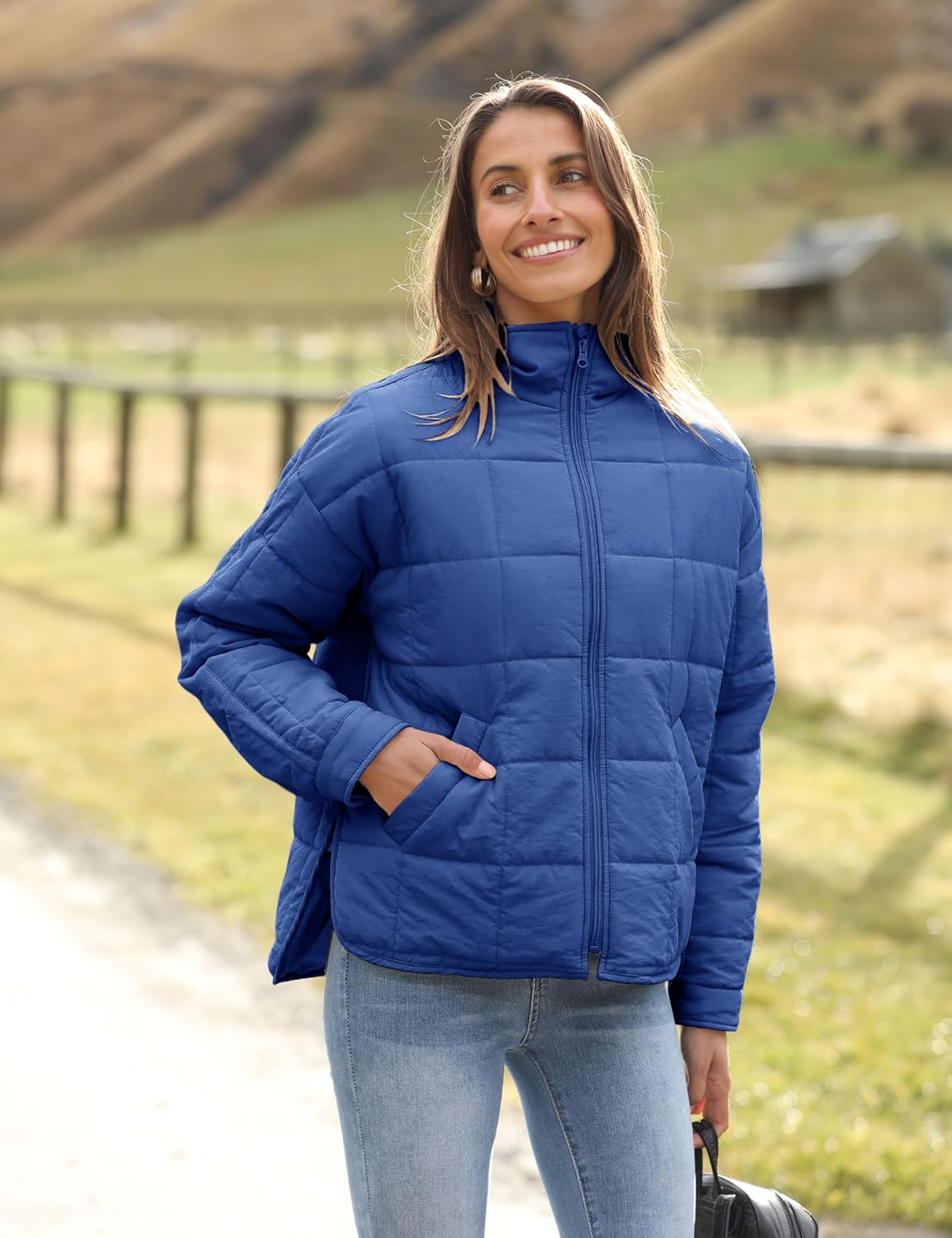 Bianstore Women's Oversized Quilted Splice Lightweight Puffer Jacket Casual Padded Coat