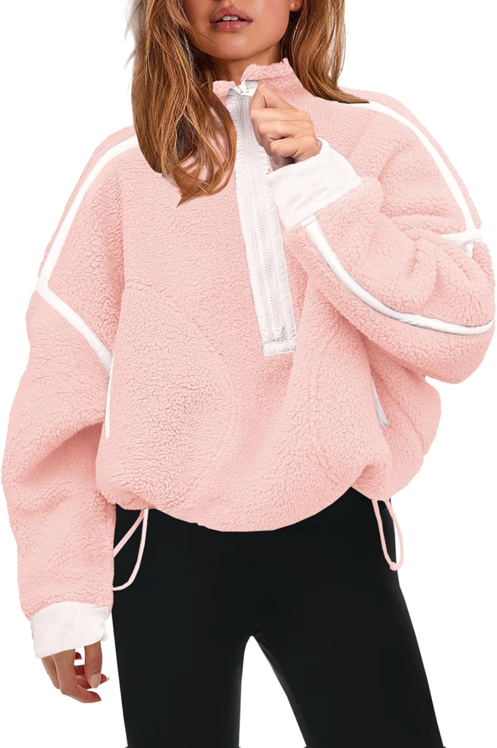 Panadila Women's Oversized Half Zip Sherpa Fleece Pullover Soft Fuzzy Sweatshirt with Pockets