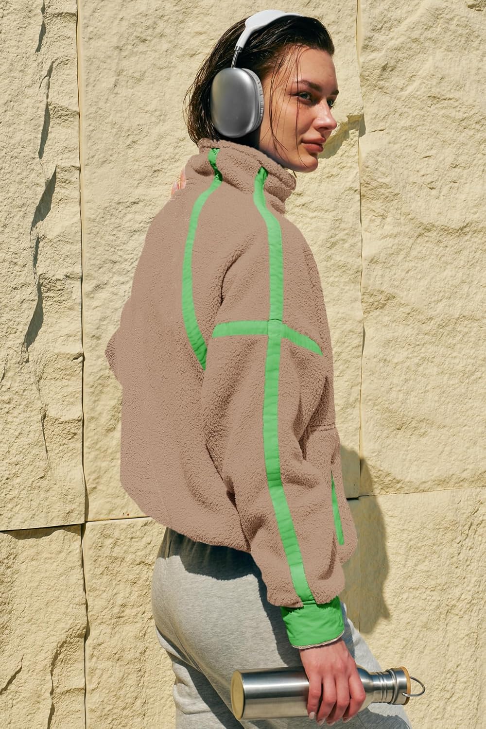 Panadila Women's Oversized Half Zip Sherpa Fleece Pullover Soft Fuzzy Sweatshirt with Pockets