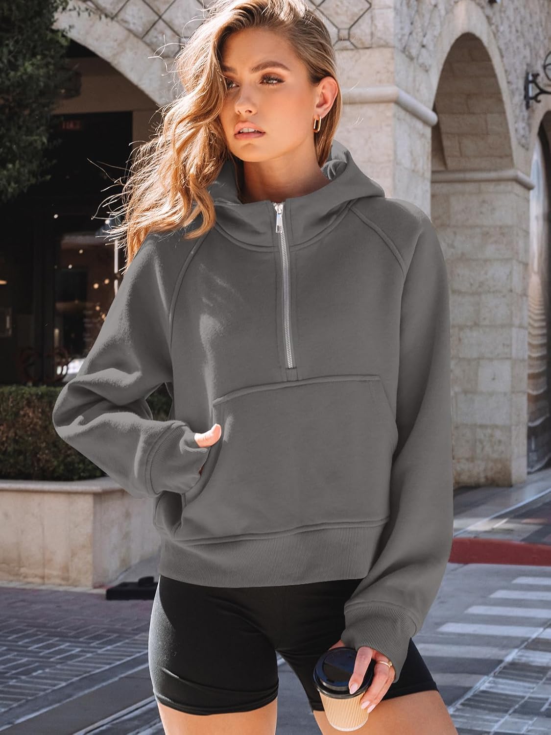 AUTOMET Women's Oversized Fleece Hoodie Zip-Up Sweatshirt Fall 2025 Y2K Workout and Winter Fashion Top