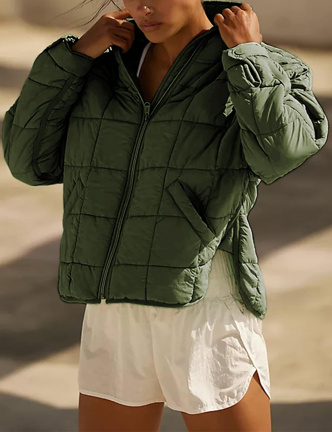 Bianstore Women's Oversized Quilted Splice Lightweight Puffer Jacket Casual Padded Coat