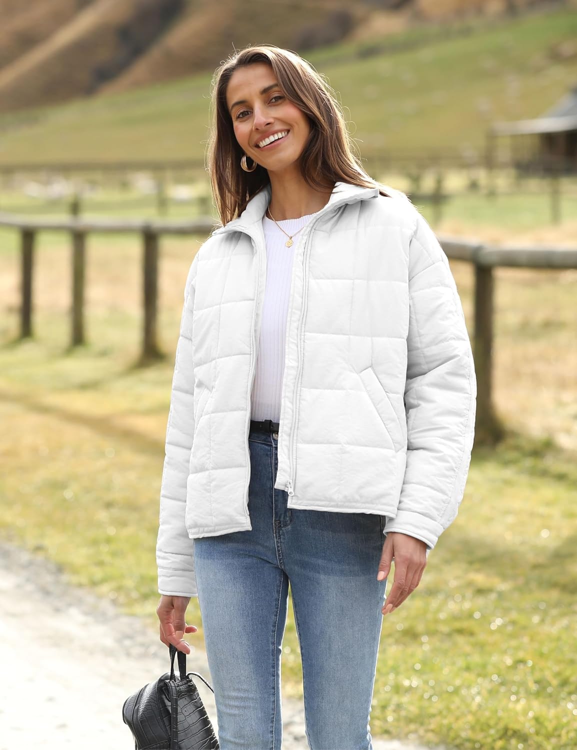 Bianstore Women's Oversized Quilted Splice Lightweight Puffer Jacket Casual Padded Coat