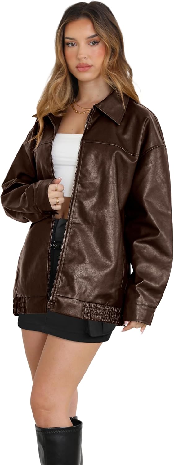 WIHOLL Women's Oversized Faux Suede Leather Jacket Fall Motorcycle Coat Winter Fashion Outfit Y2K Top