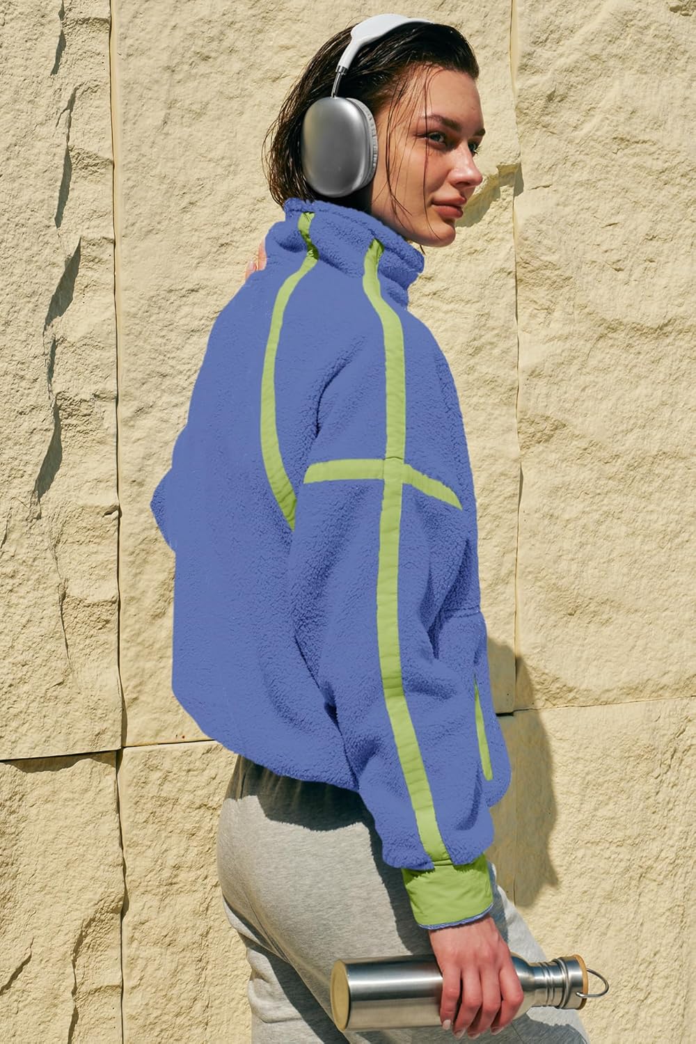 Panadila Women's Oversized Half Zip Sherpa Fleece Pullover Soft Fuzzy Sweatshirt with Pockets