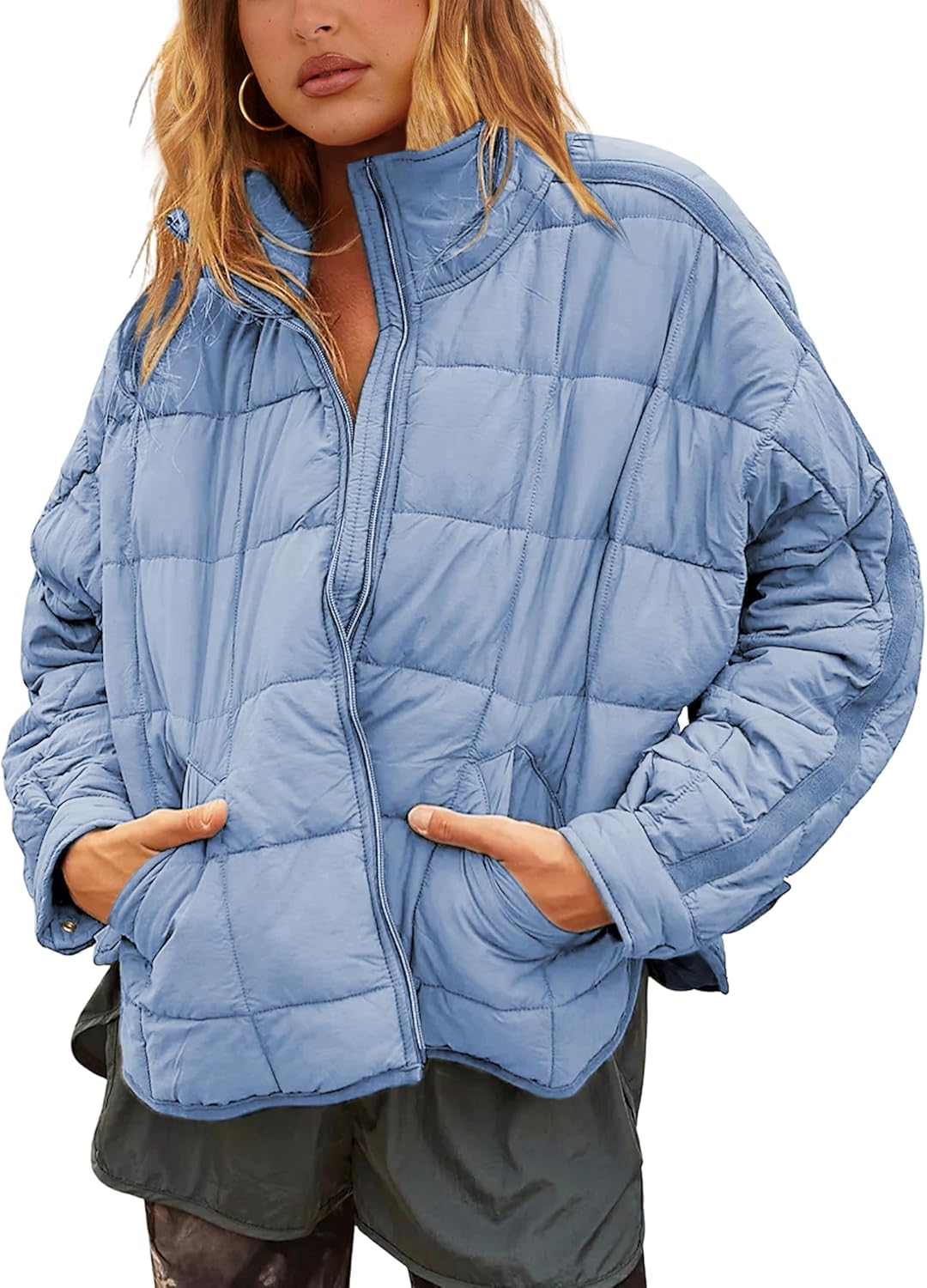 Bianstore Women's Oversized Quilted Splice Lightweight Puffer Jacket Casual Padded Coat
