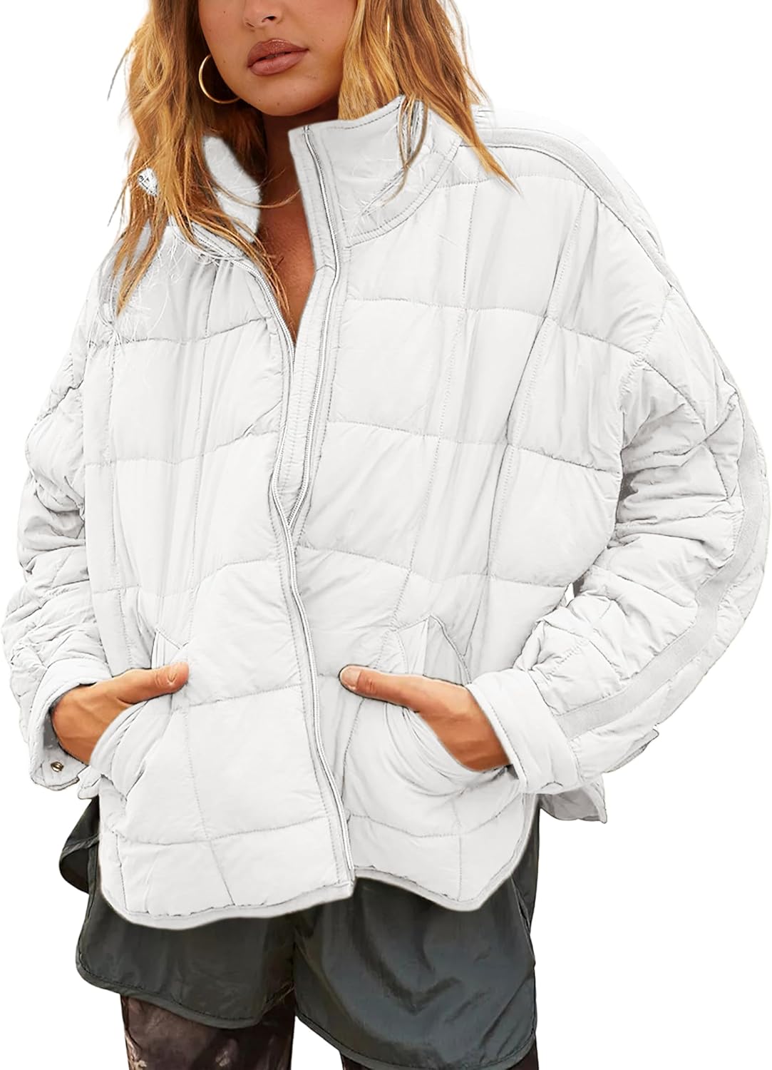 Bianstore Women's Oversized Quilted Splice Lightweight Puffer Jacket Casual Padded Coat