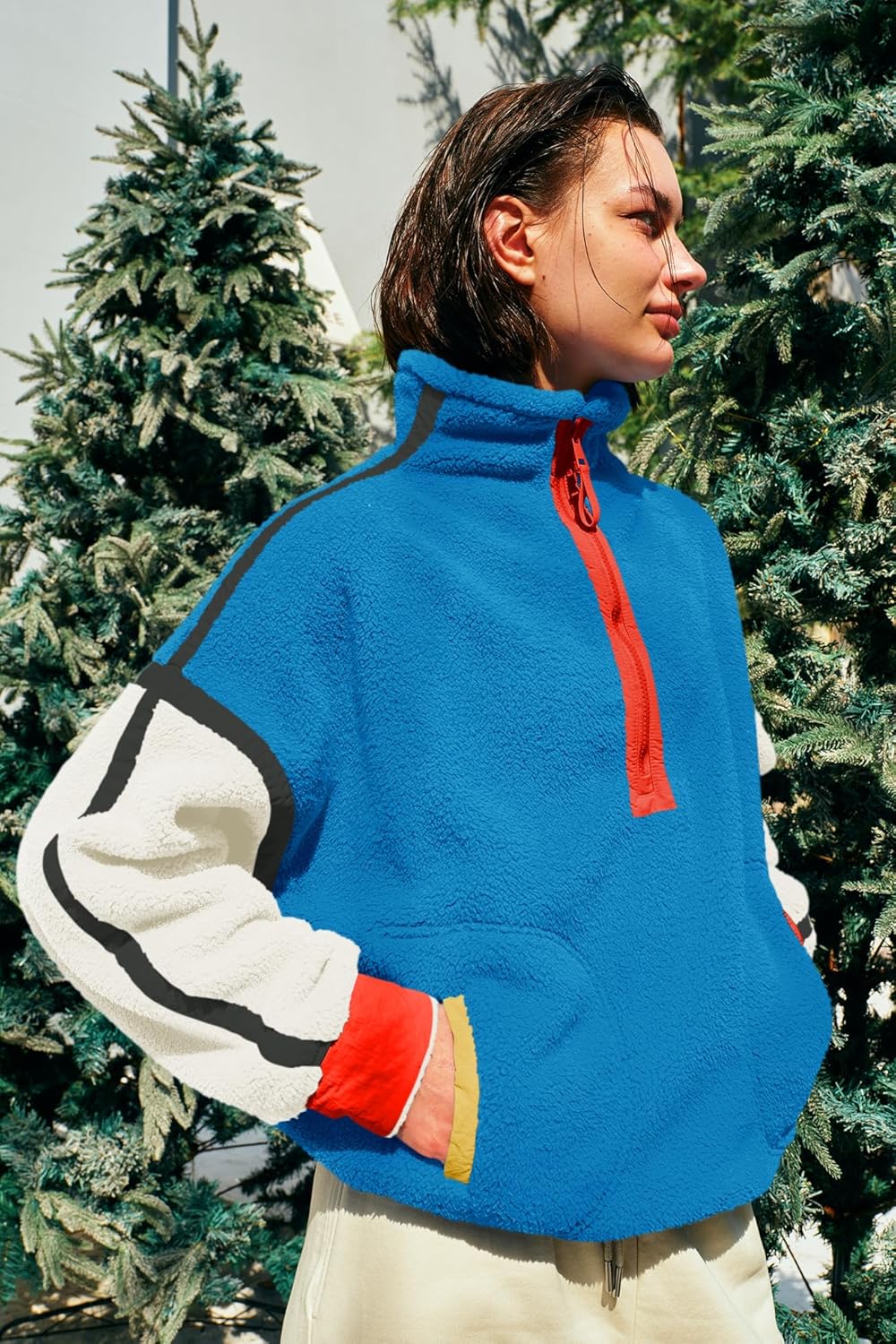 Panadila Women's Oversized Half Zip Sherpa Fleece Pullover Soft Fuzzy Sweatshirt with Pockets