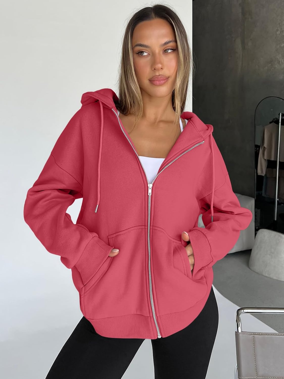 Trendy Queen Women's Oversized Zip-Up Hoodie Sweatshirt Fall 2025 School Fashion Casual Jacket Winter Outfit