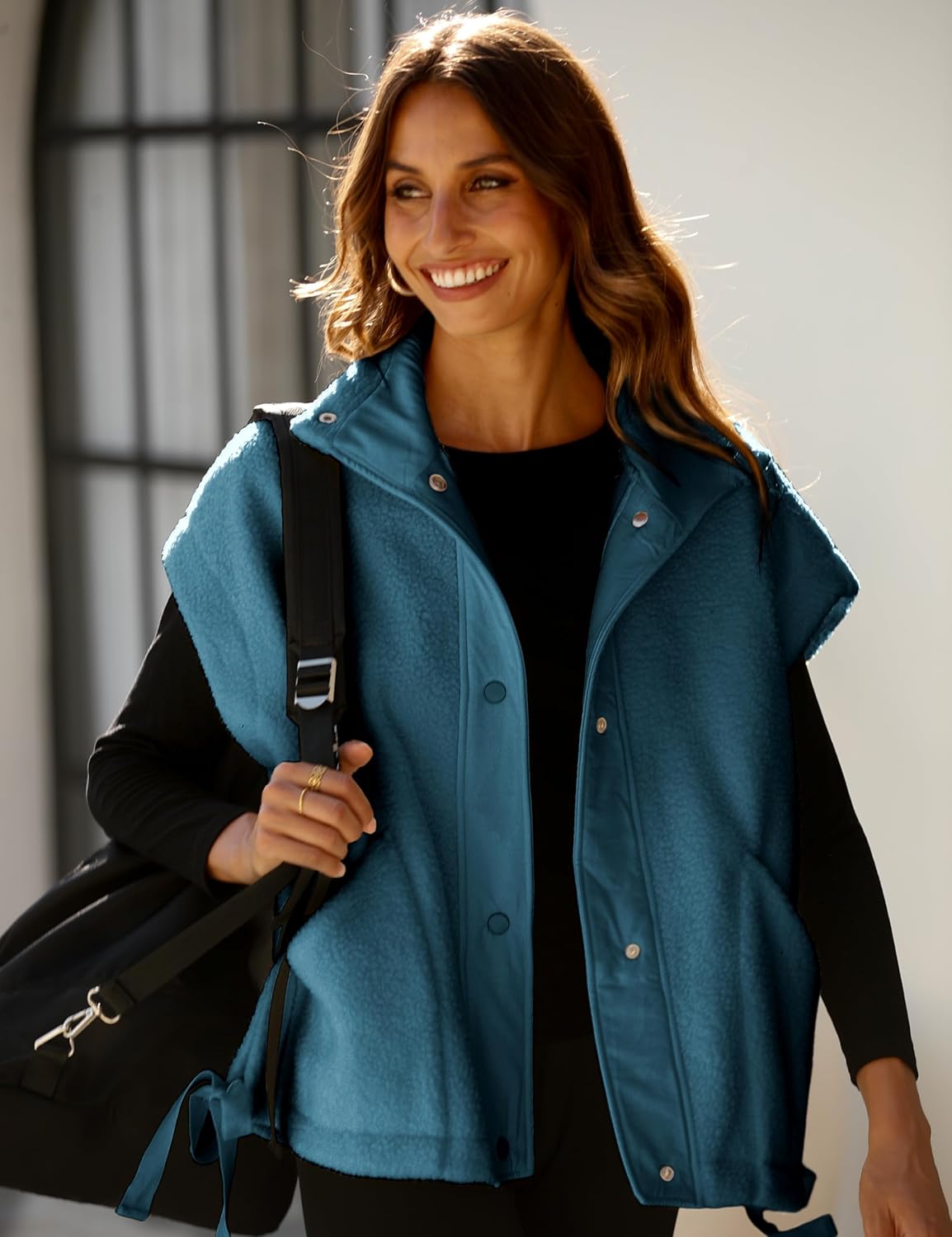 OPCAKM Women's Oversized Fuzzy Fleece Sherpa Vest Button Down Sleeveless Jacket with Pockets