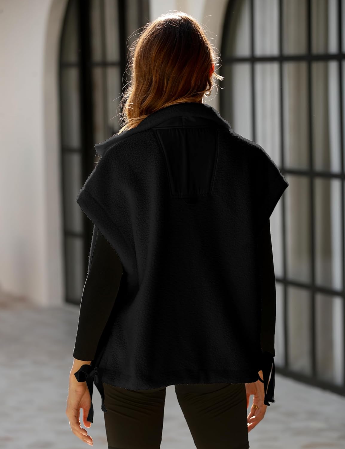 OPCAKM Women's Oversized Fuzzy Fleece Sherpa Vest Button Down Sleeveless Jacket with Pockets