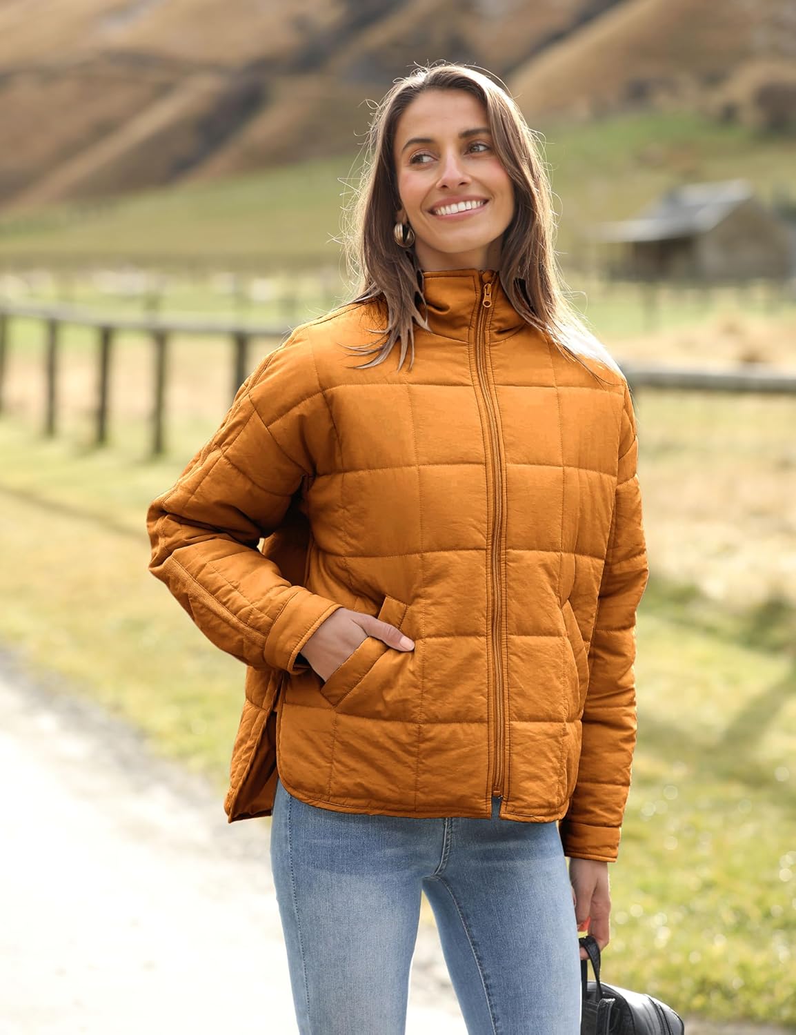 Bianstore Women's Oversized Quilted Splice Lightweight Puffer Jacket Casual Padded Coat