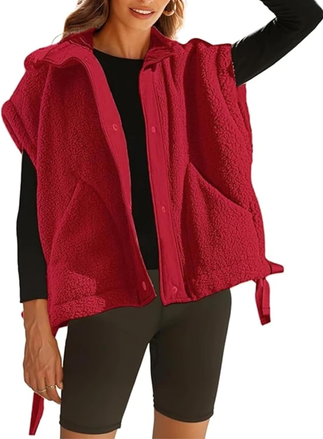 OPCAKM Women's Oversized Fuzzy Fleece Sherpa Vest Button Down Sleeveless Jacket with Pockets