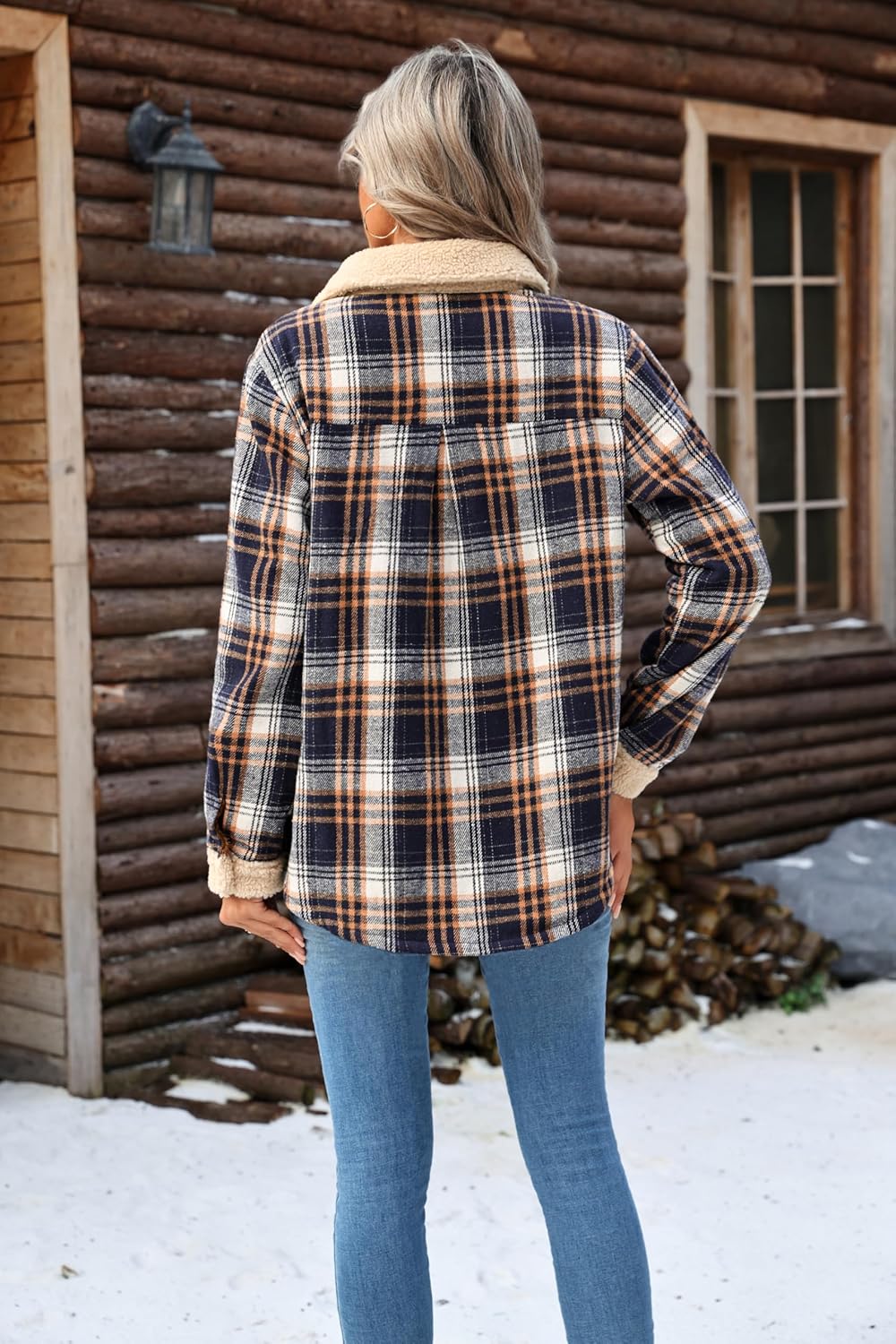 Zeagoo Women's Plaid Flannel Sherpa Lined Shacket Fleece Button Down Cozy Warm Fall Winter Jacket Coat S-XXL