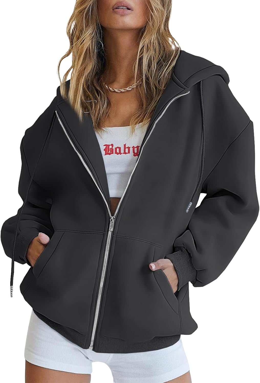 Trendy Queen Women's Oversized Zip-Up Hoodie Sweatshirt Fall 2025 School Fashion Casual Jacket Winter Outfit