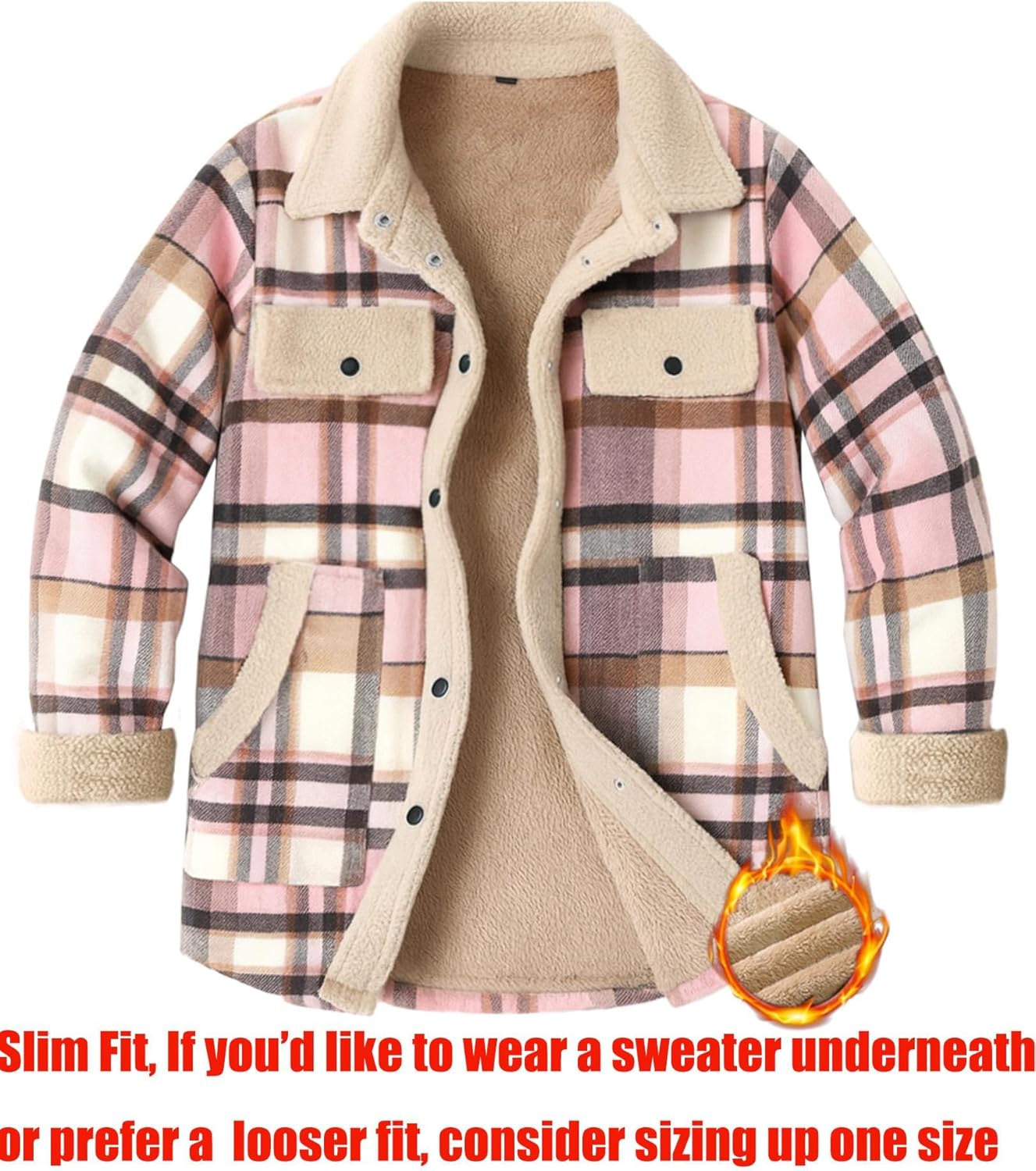 Zeagoo Women's Plaid Flannel Sherpa Lined Shacket Fleece Button Down Cozy Warm Fall Winter Jacket Coat S-XXL