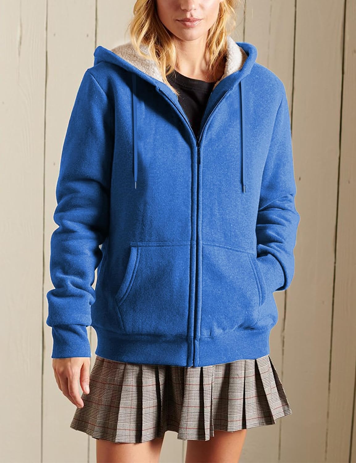 Yeokou Women's Casual Sherpa-Lined Full Zip Hoodie Jacket