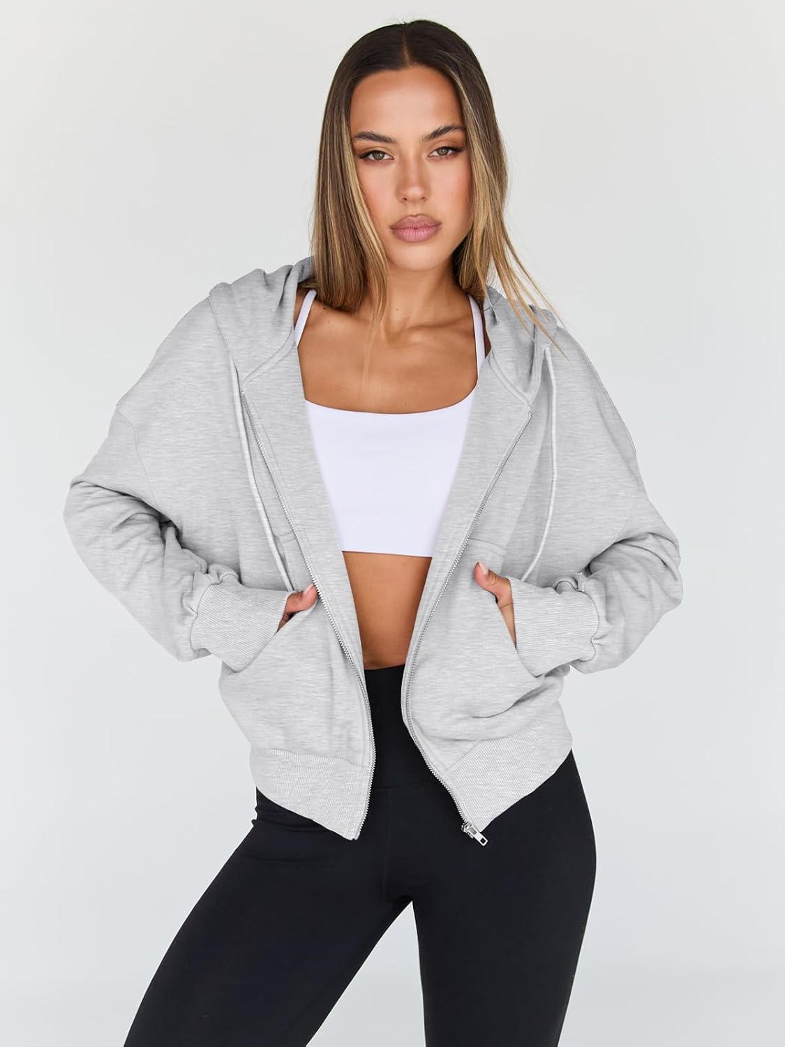 Trendy Queen Women's Cropped Full-Zip Hoodie Sweatshirt Jacket Casual Gym Top Fall 2025 Winter Outfit