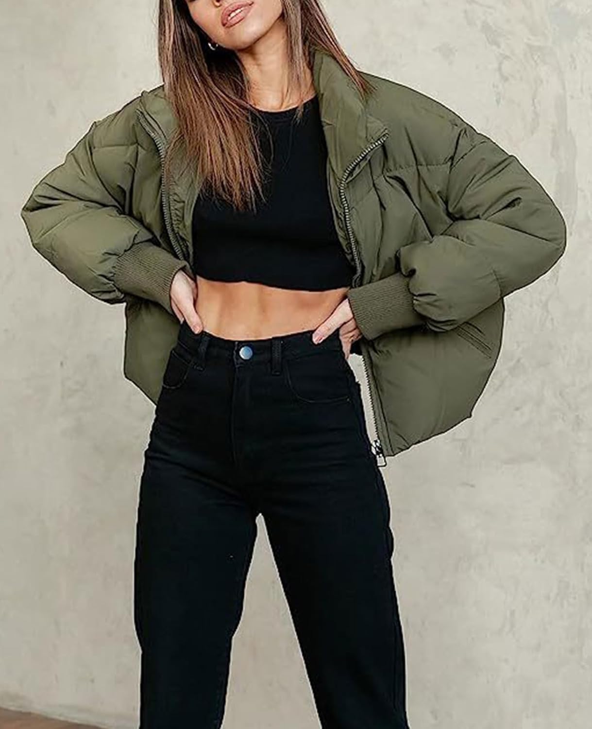 Gihuo Women's 2025 Cropped Quilted Puffer Jacket Short Warm Winter Coat