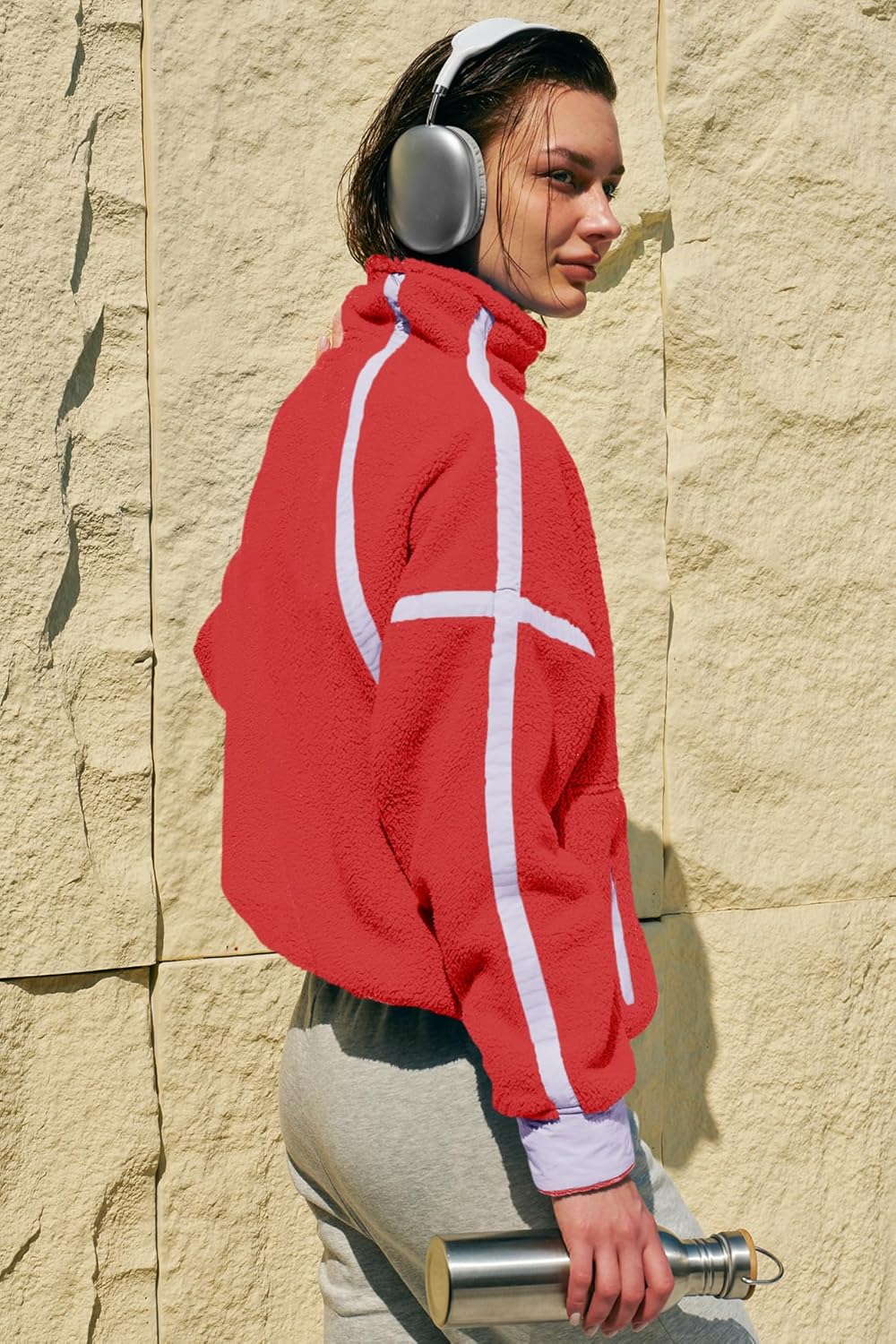 Panadila Women's Oversized Half Zip Sherpa Fleece Pullover Soft Fuzzy Sweatshirt with Pockets