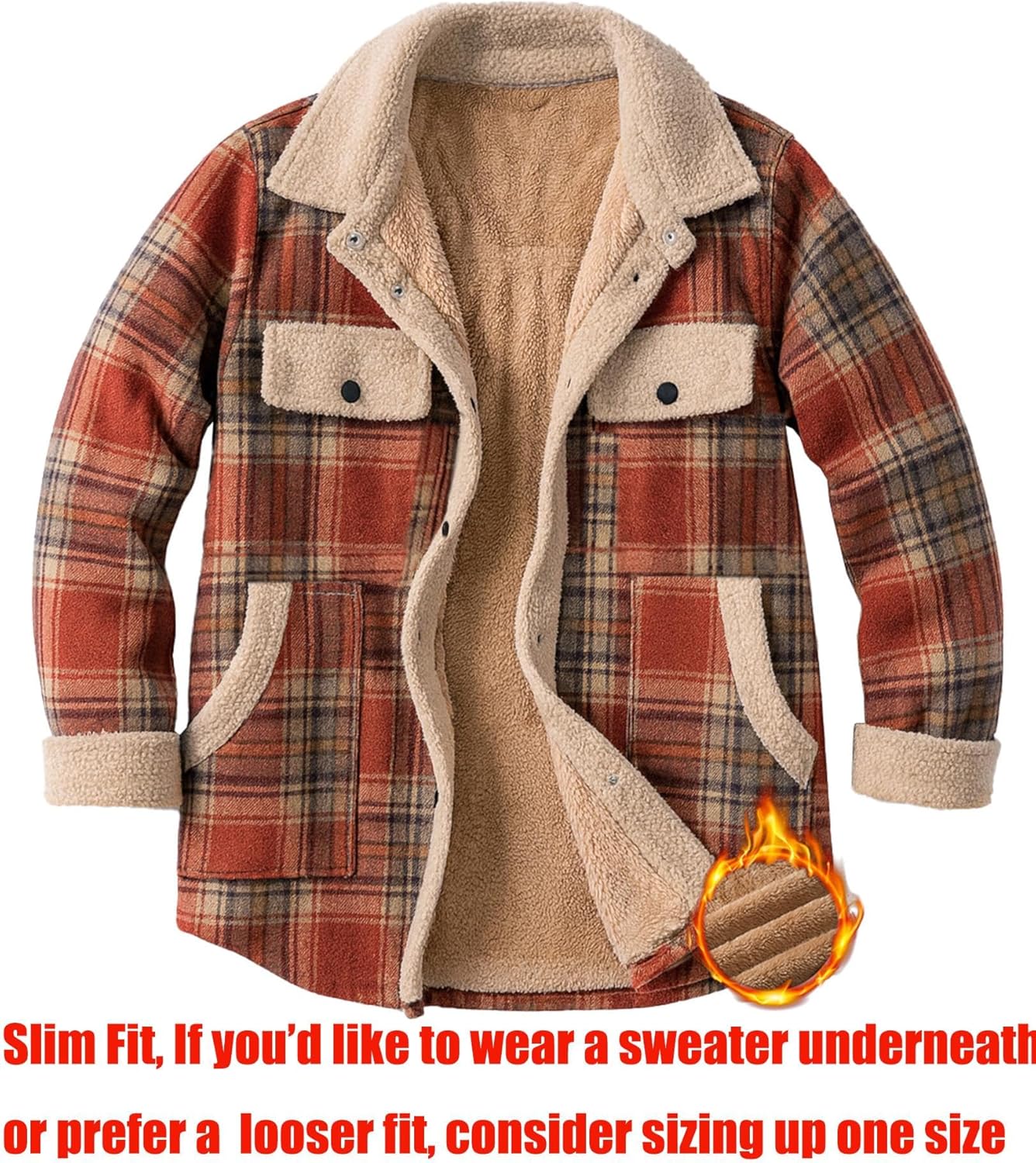 Zeagoo Women's Plaid Flannel Sherpa Lined Shacket Fleece Button Down Cozy Warm Fall Winter Jacket Coat S-XXL