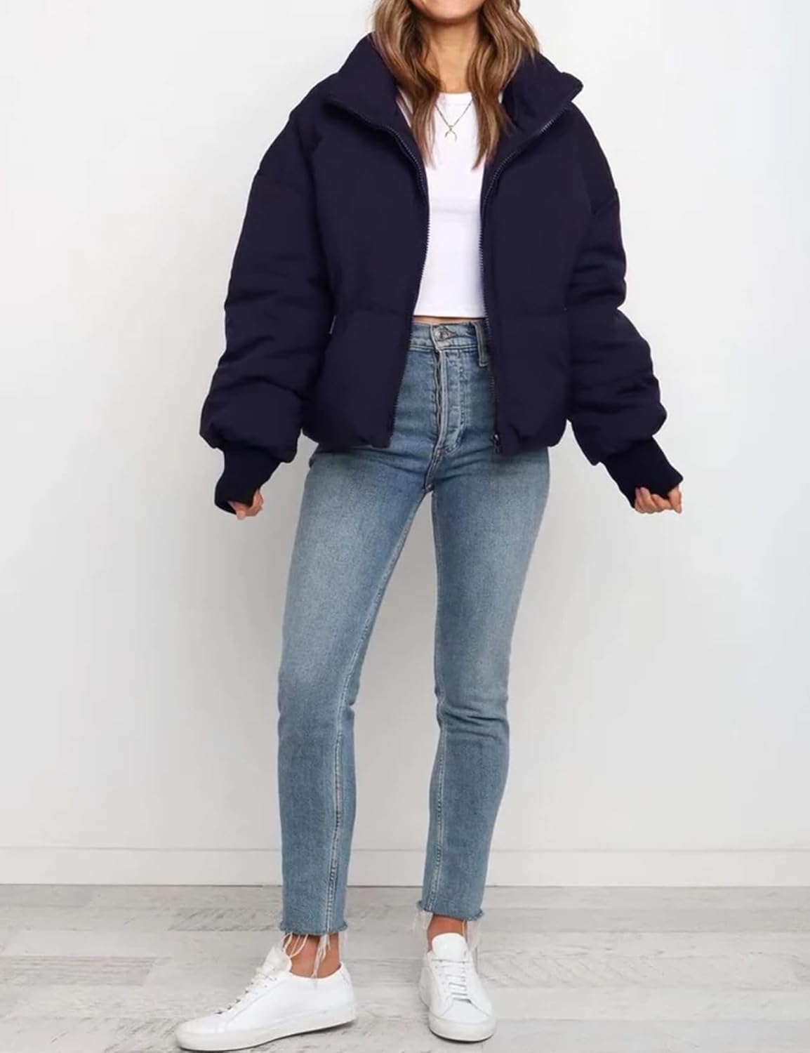 Gihuo Women's 2025 Cropped Quilted Puffer Jacket Short Warm Winter Coat