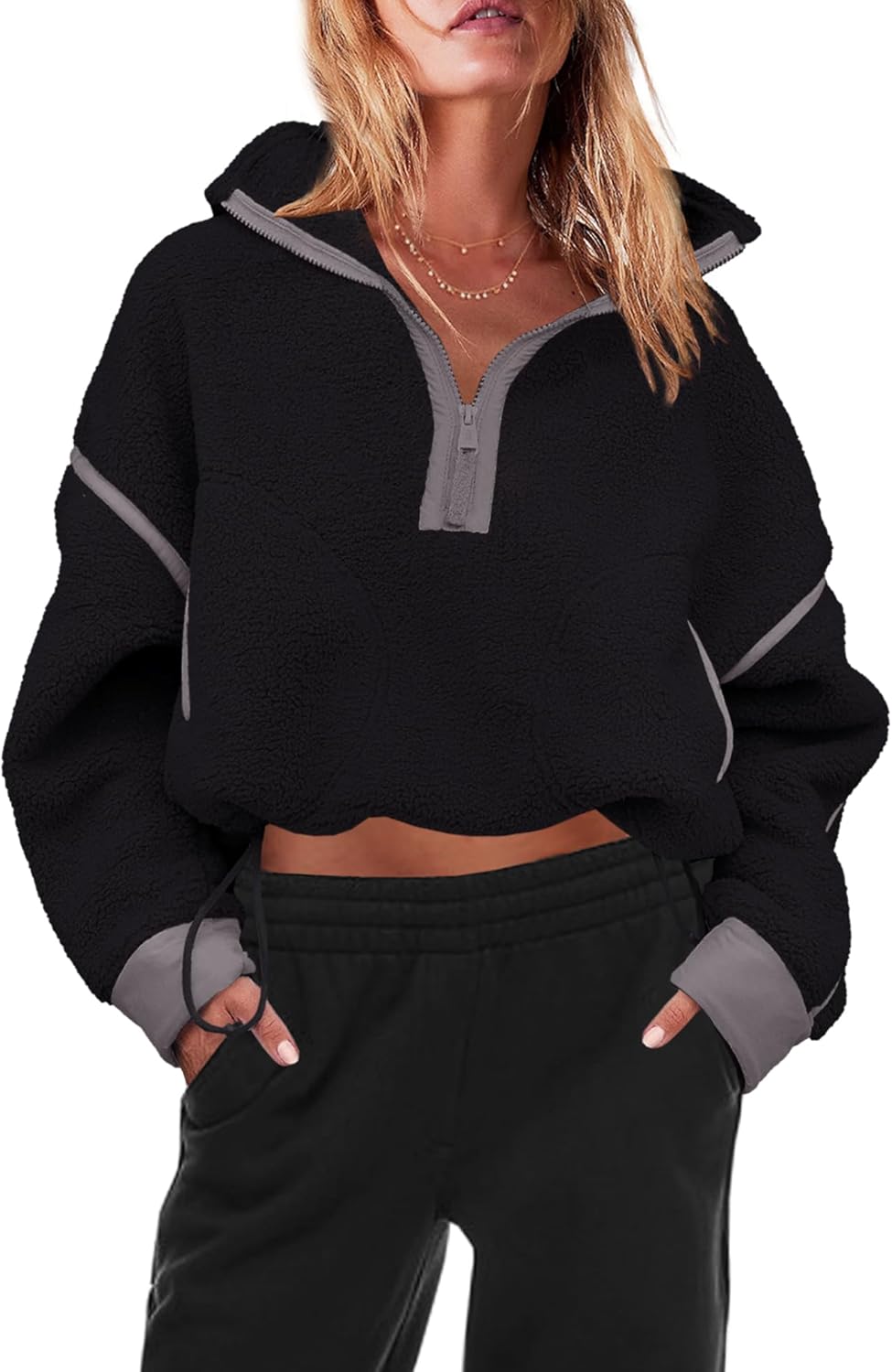 Panadila Women's Oversized Half Zip Sherpa Fleece Pullover Soft Fuzzy Sweatshirt with Pockets