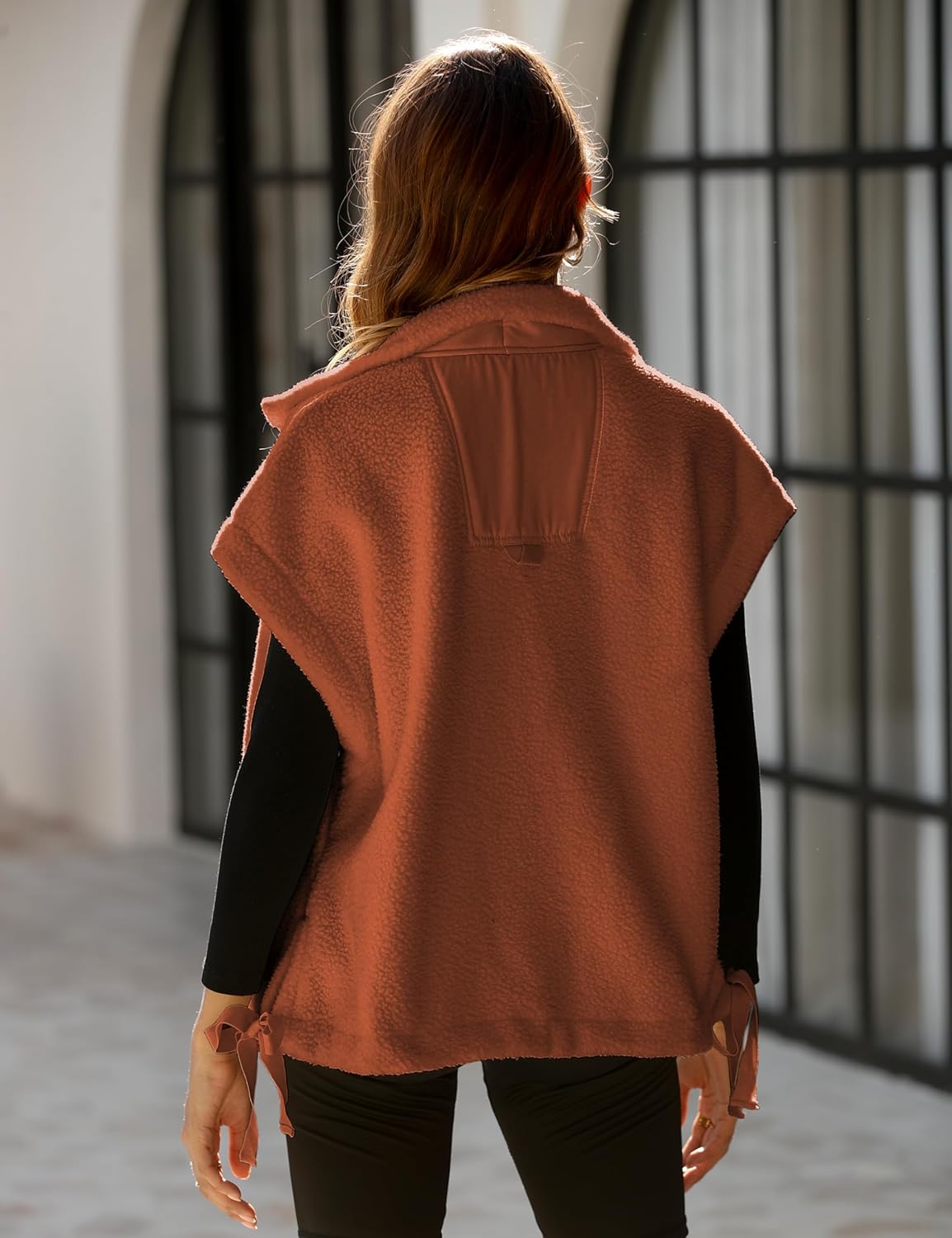 OPCAKM Women's Oversized Fuzzy Fleece Sherpa Vest Button Down Sleeveless Jacket with Pockets