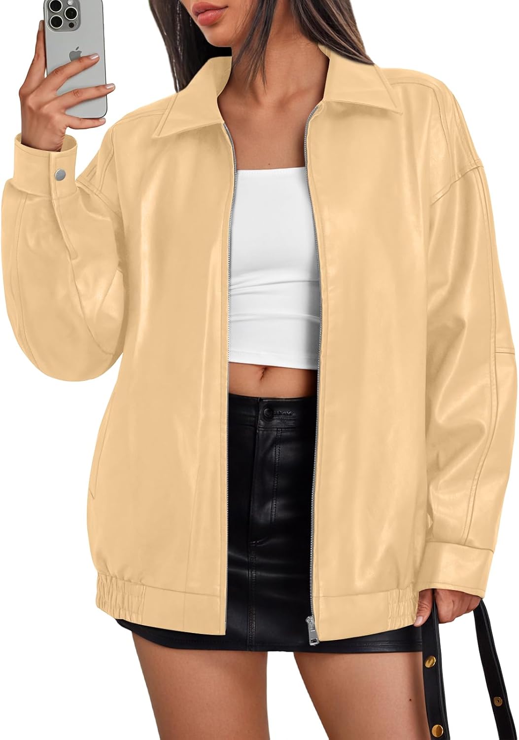 Trendy Queen Women's Oversized Faux Leather Motorcycle Jacket Plus Size Moto Biker Coat Fall 2025 Fashion Outfit