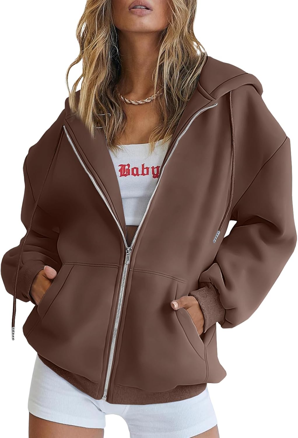 Trendy Queen Women's Oversized Zip-Up Hoodie Sweatshirt Fall 2025 School Fashion Casual Jacket Winter Outfit