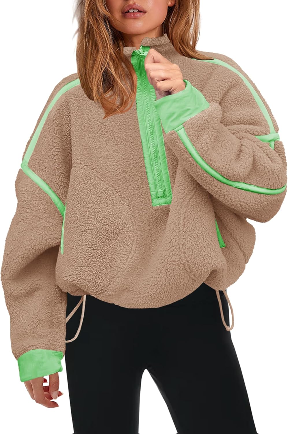 Panadila Women's Oversized Half Zip Sherpa Fleece Pullover Soft Fuzzy Sweatshirt with Pockets