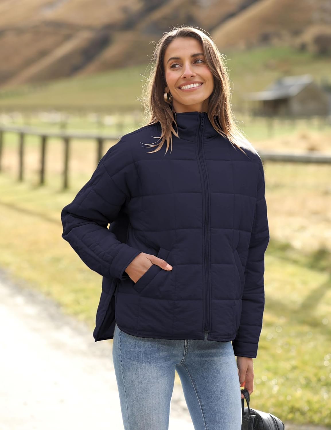 Bianstore Women's Oversized Quilted Splice Lightweight Puffer Jacket Casual Padded Coat