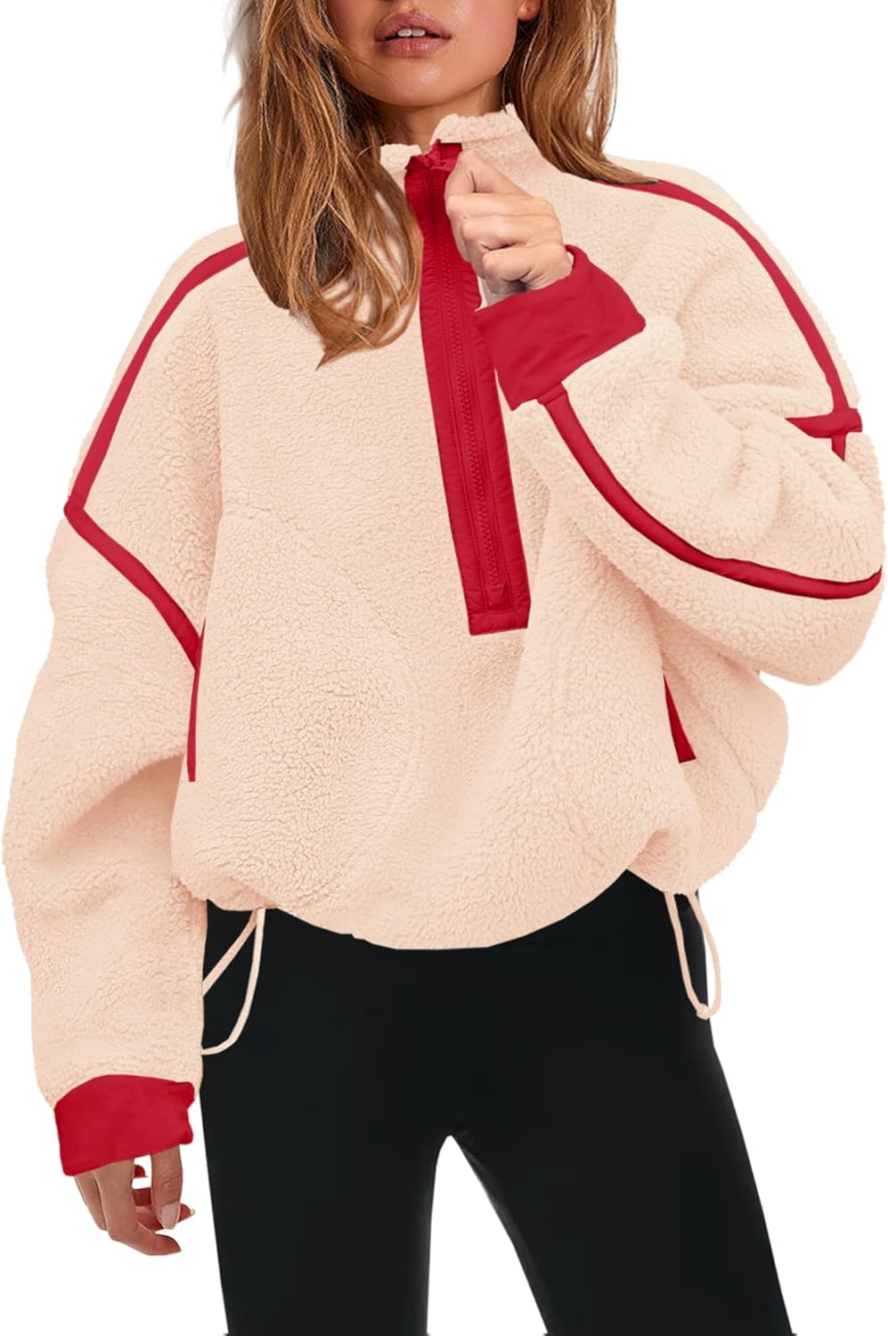 Panadila Women's Oversized Half Zip Sherpa Fleece Pullover Soft Fuzzy Sweatshirt with Pockets