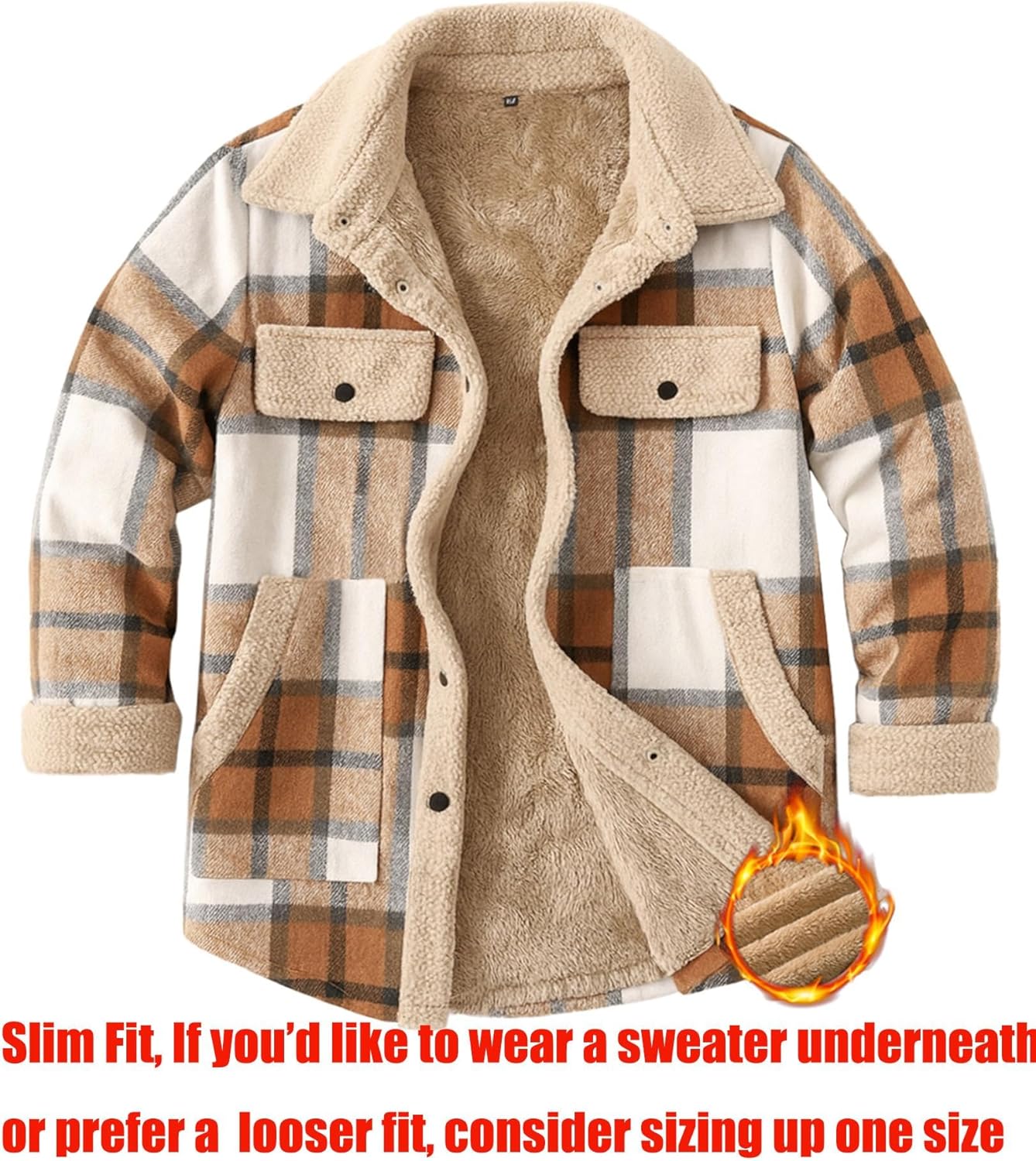 Zeagoo Women's Plaid Flannel Sherpa Lined Shacket Fleece Button Down Cozy Warm Fall Winter Jacket Coat S-XXL