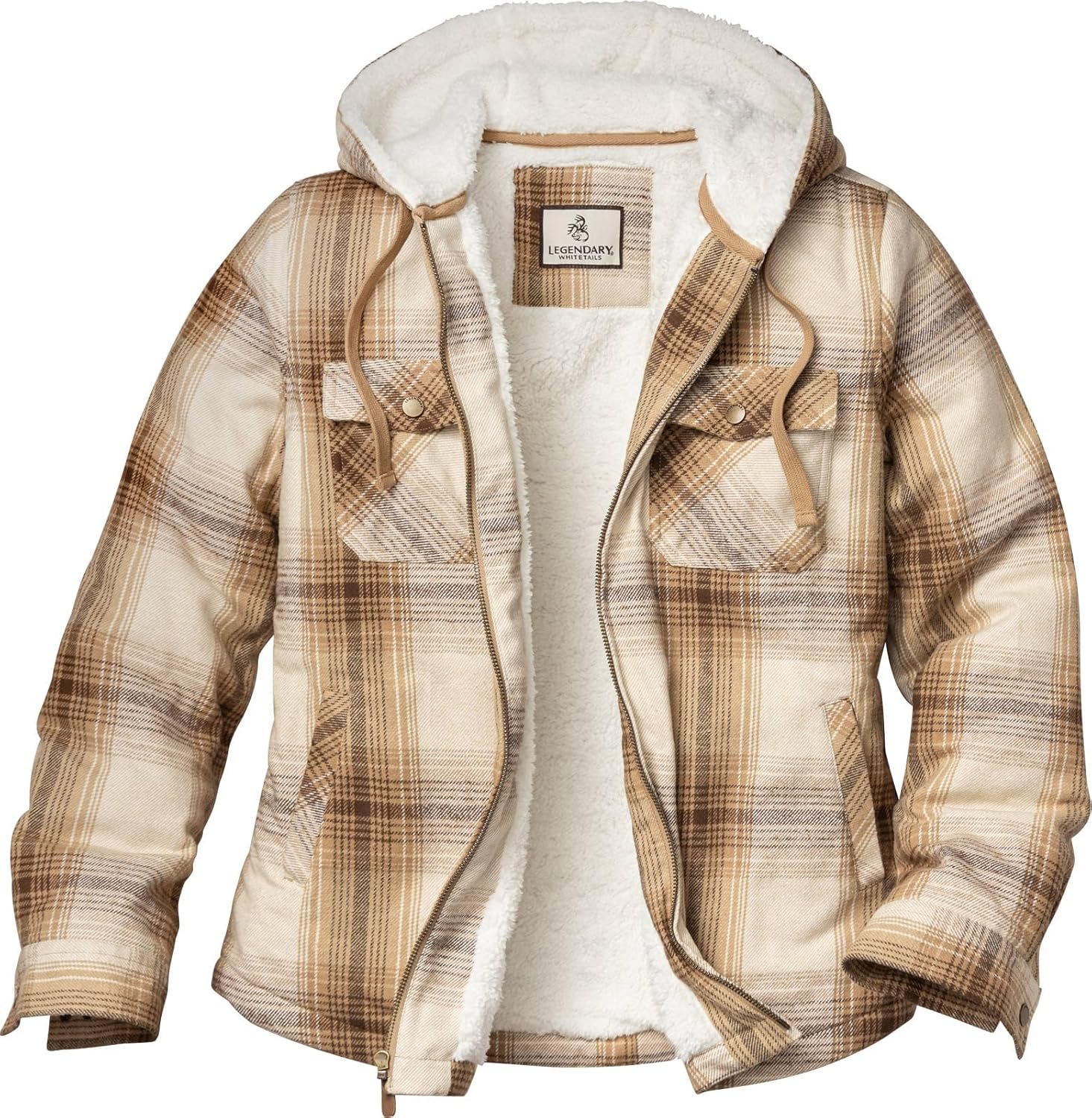 Legendary Whitetails Women's Berber-Lined Hooded Shacket Button Down Shirt Jacket with Drawstring Hood