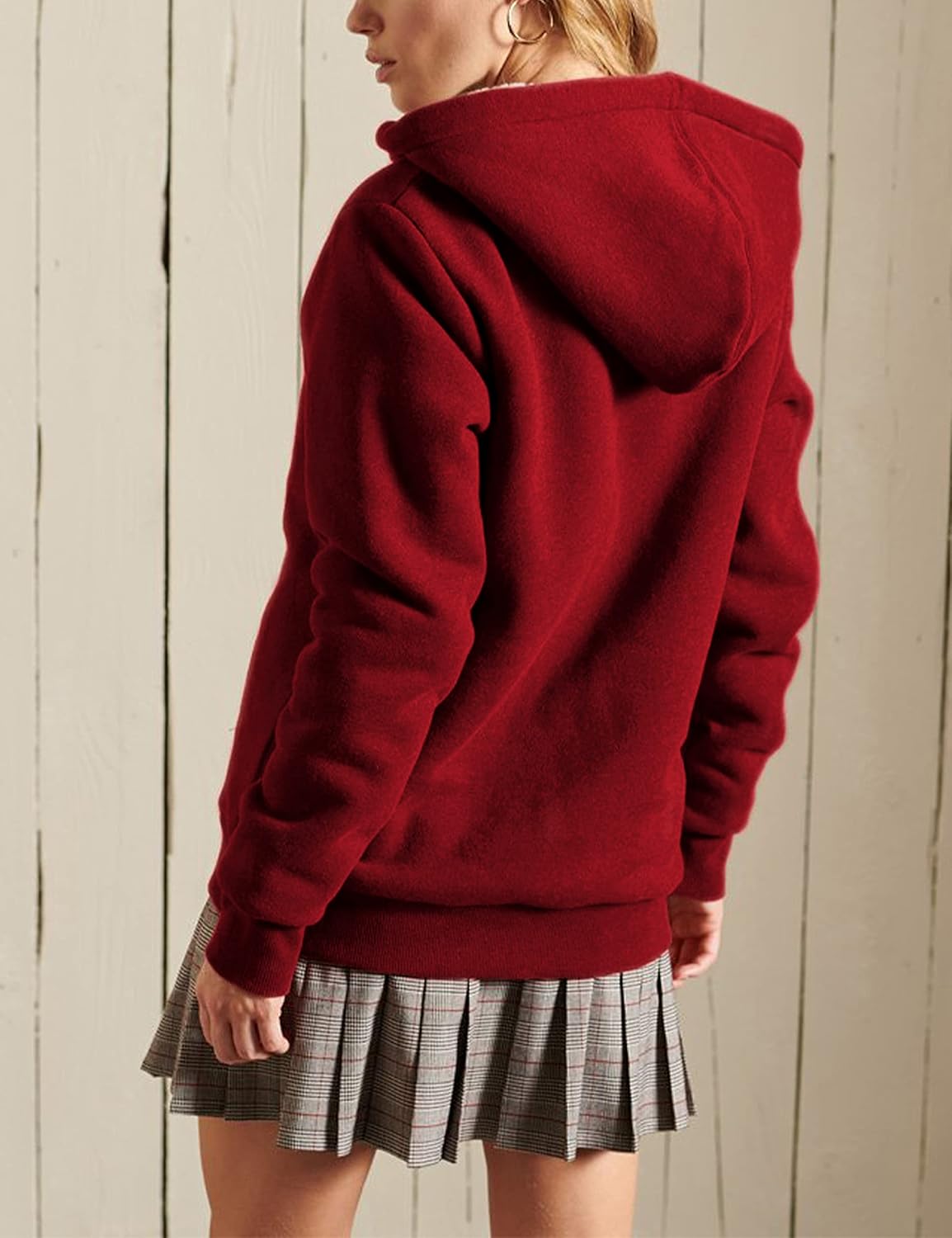 Yeokou Women's Casual Sherpa-Lined Full Zip Hoodie Jacket