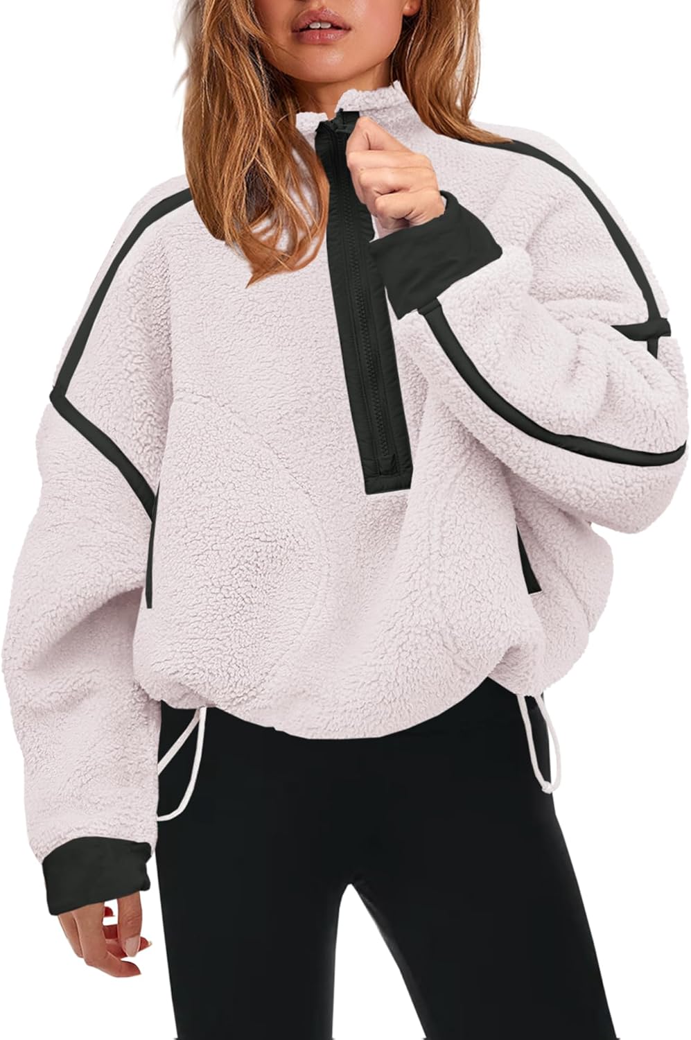 Panadila Women's Oversized Half Zip Sherpa Fleece Pullover Soft Fuzzy Sweatshirt with Pockets
